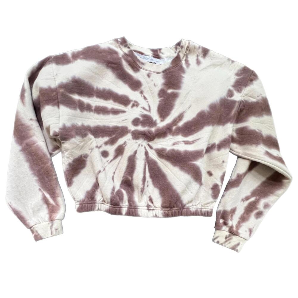 C’EST TOI‎ Tie Dye Cropped Crew Neck Sweatshirt Brown and Cream Women's Size L